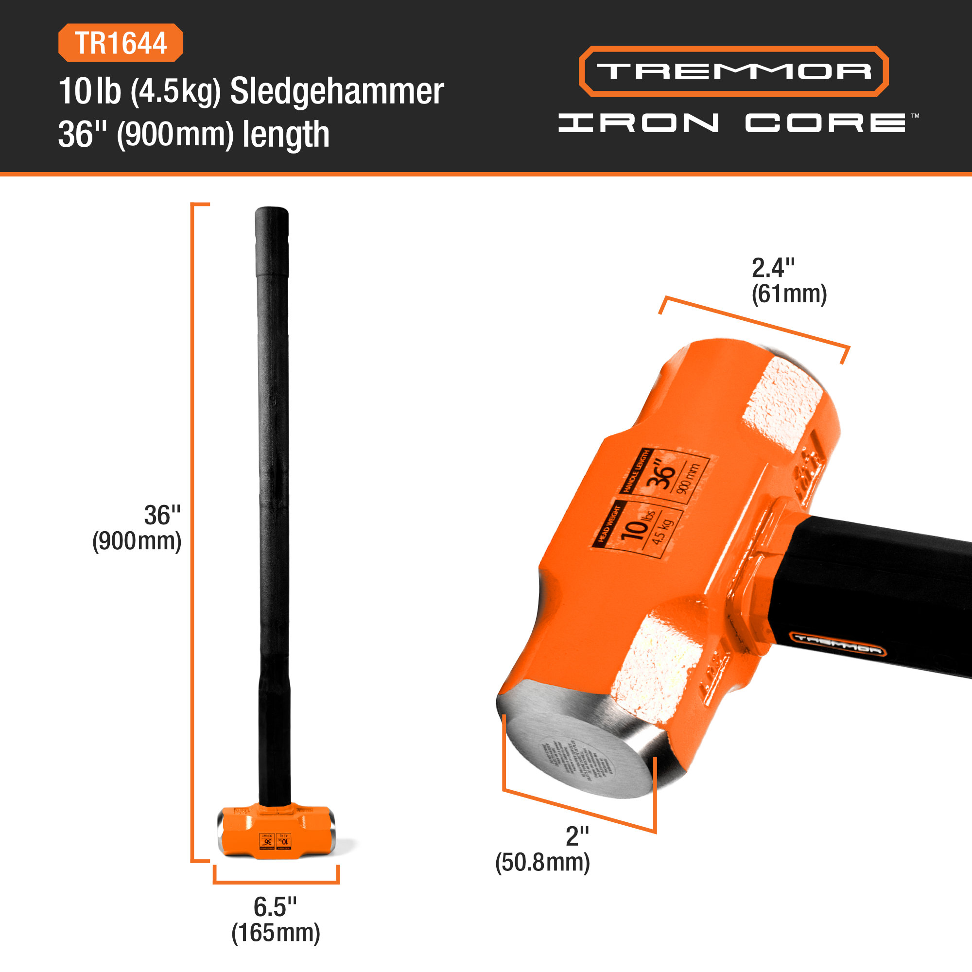 TREMMOR - IRON CORE™ Sledge Hammer 10lb, 36" - Image 3