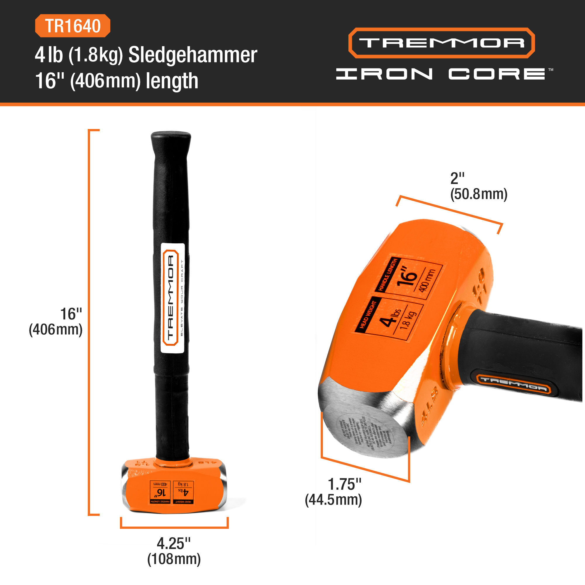 TREMMOR - IRON CORE™ Sledge Hammer 4lb, 16" - Image 3