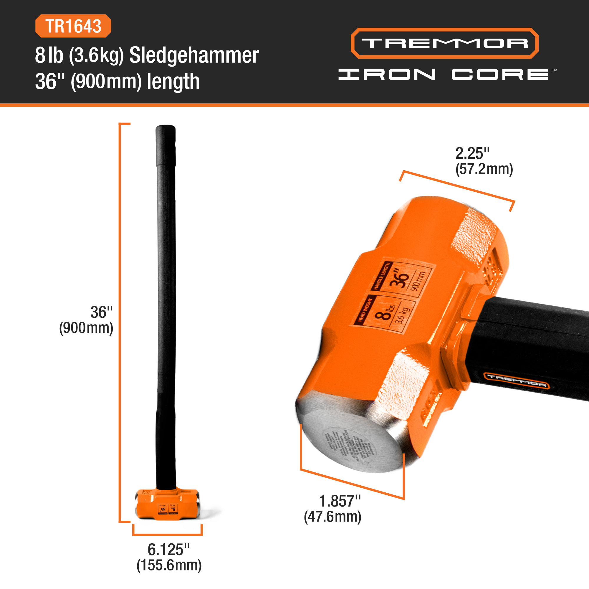 TREMMOR - IRON CORE™ Sledge Hammer 8lb, 36" - Image 3