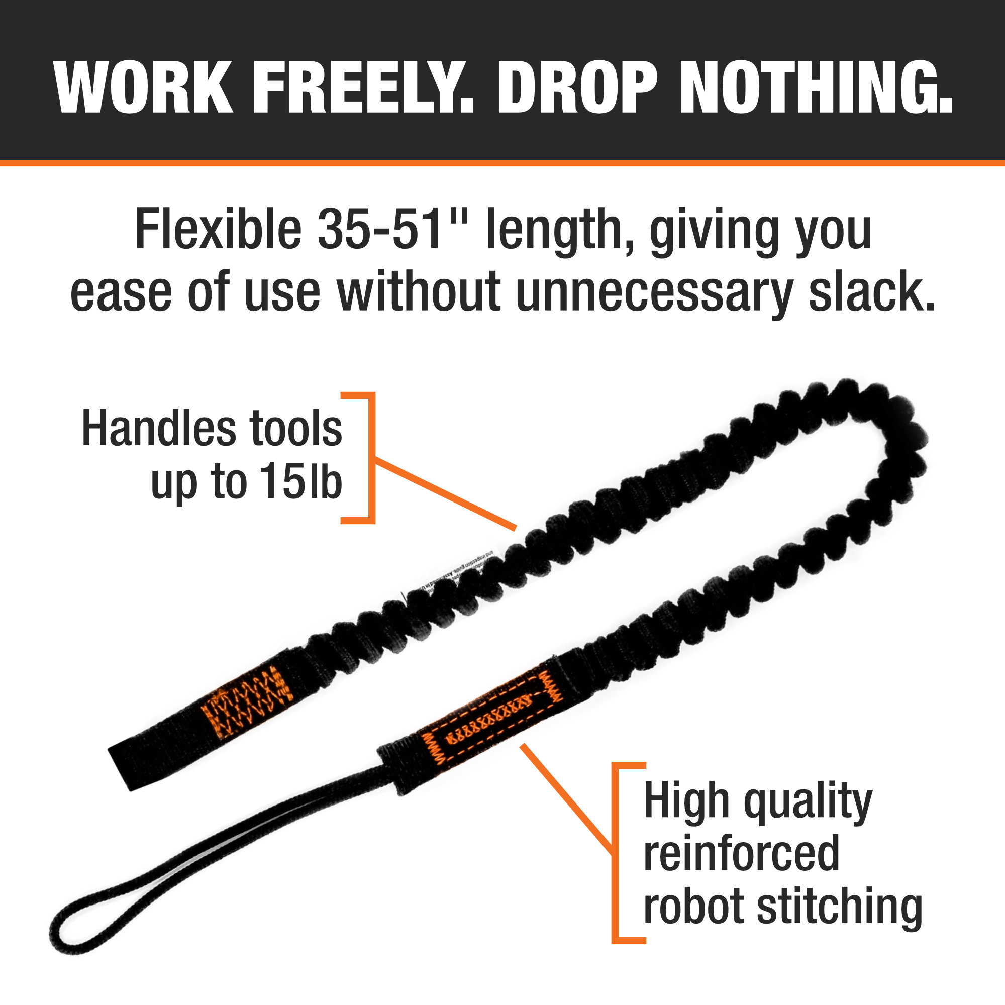 TREMMOR Tool Lanyard 35-51", 15 lb Capacity, Dual Action Carabiner - Image 2