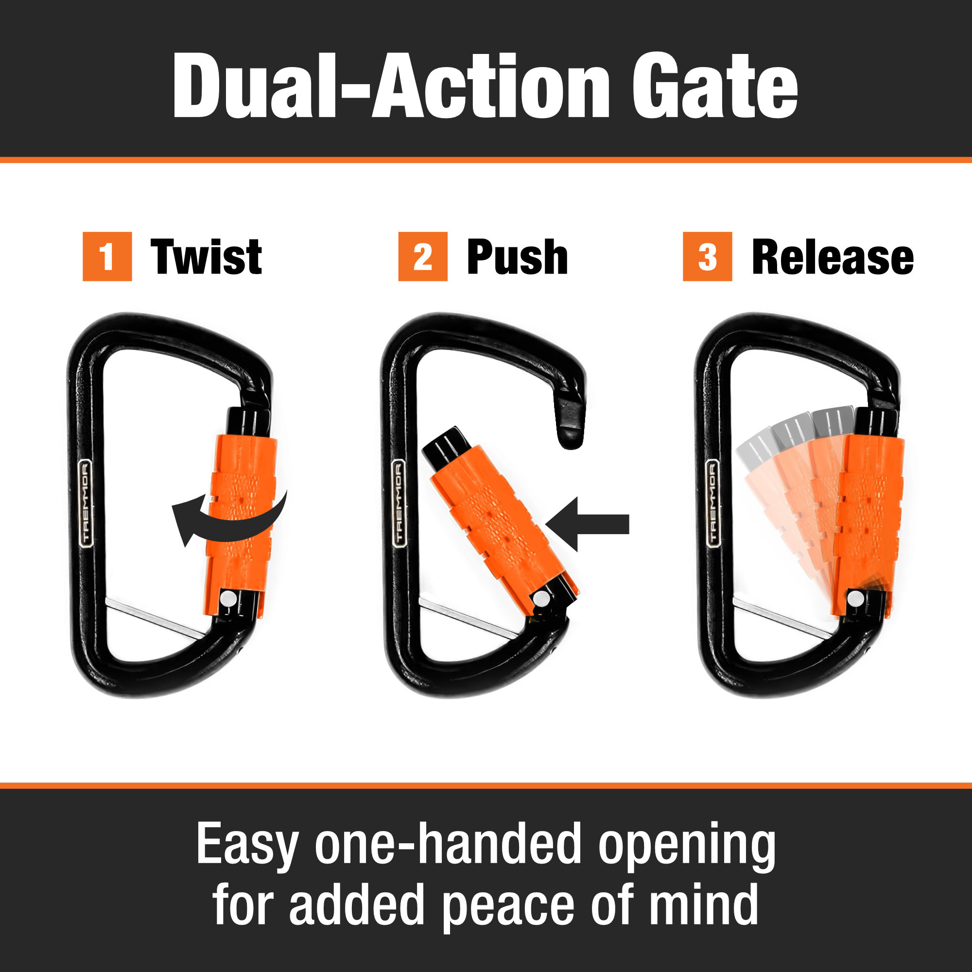 TREMMOR Dual Action Carabiner, 15 lb Capacity - Image 2