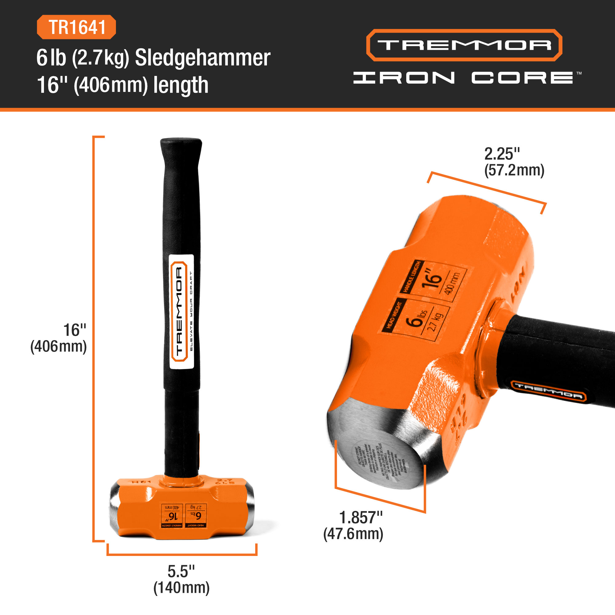 TREMMOR - IRON CORE™ Sledge Hammer 6lb, 16" - Image 3