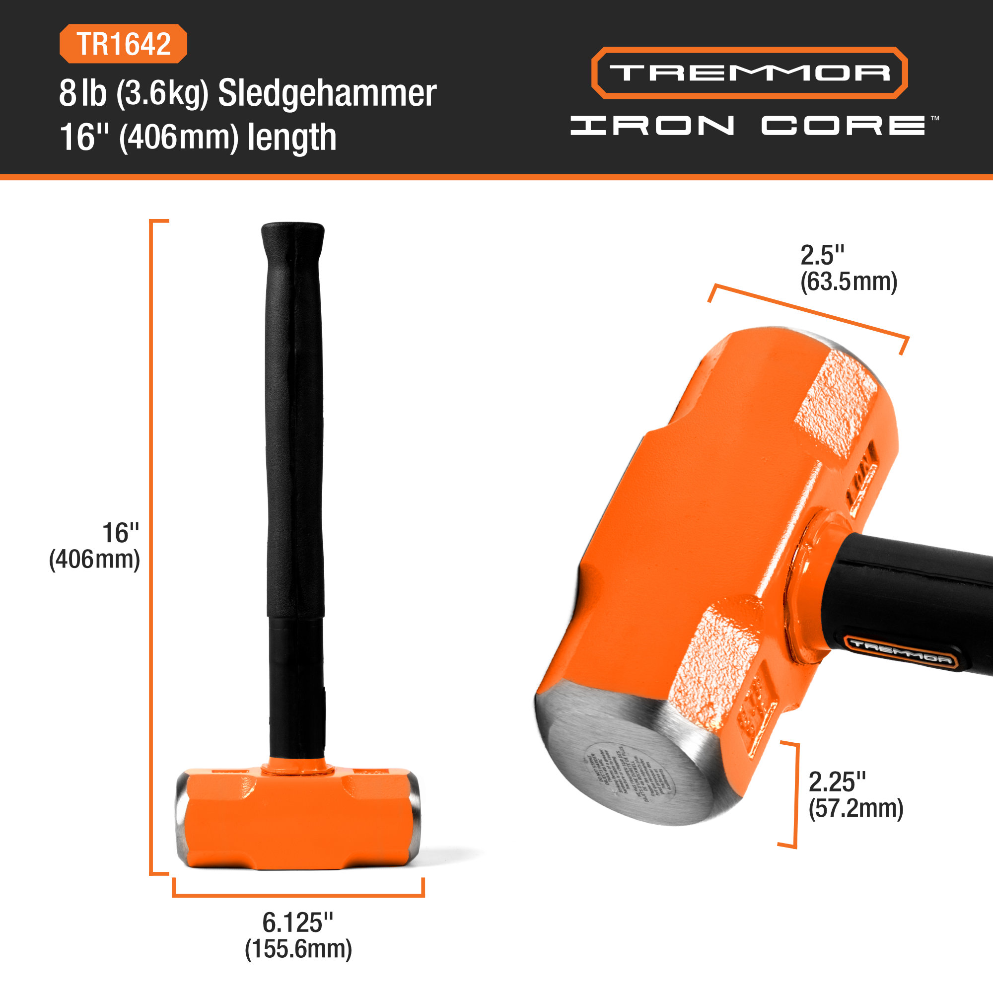TREMMOR - IRON CORE™ Sledge Hammer 8lb, 16" - Image 3