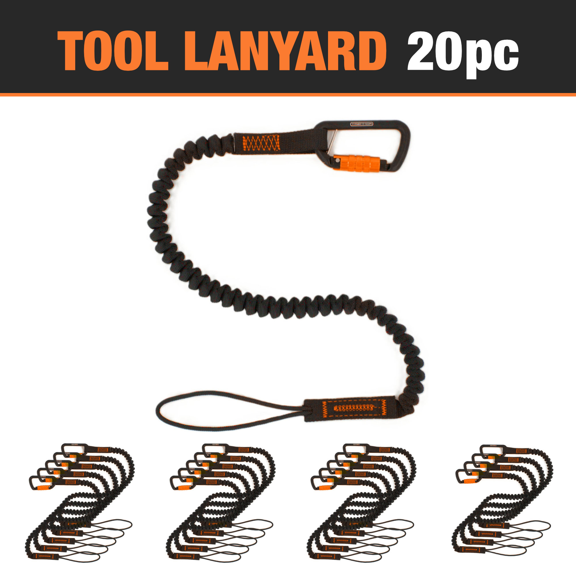 TREMMOR Tool Lanyard 35-51", 15 lb Capacity, Dual Action Carabiner - 20 pack - Image 4