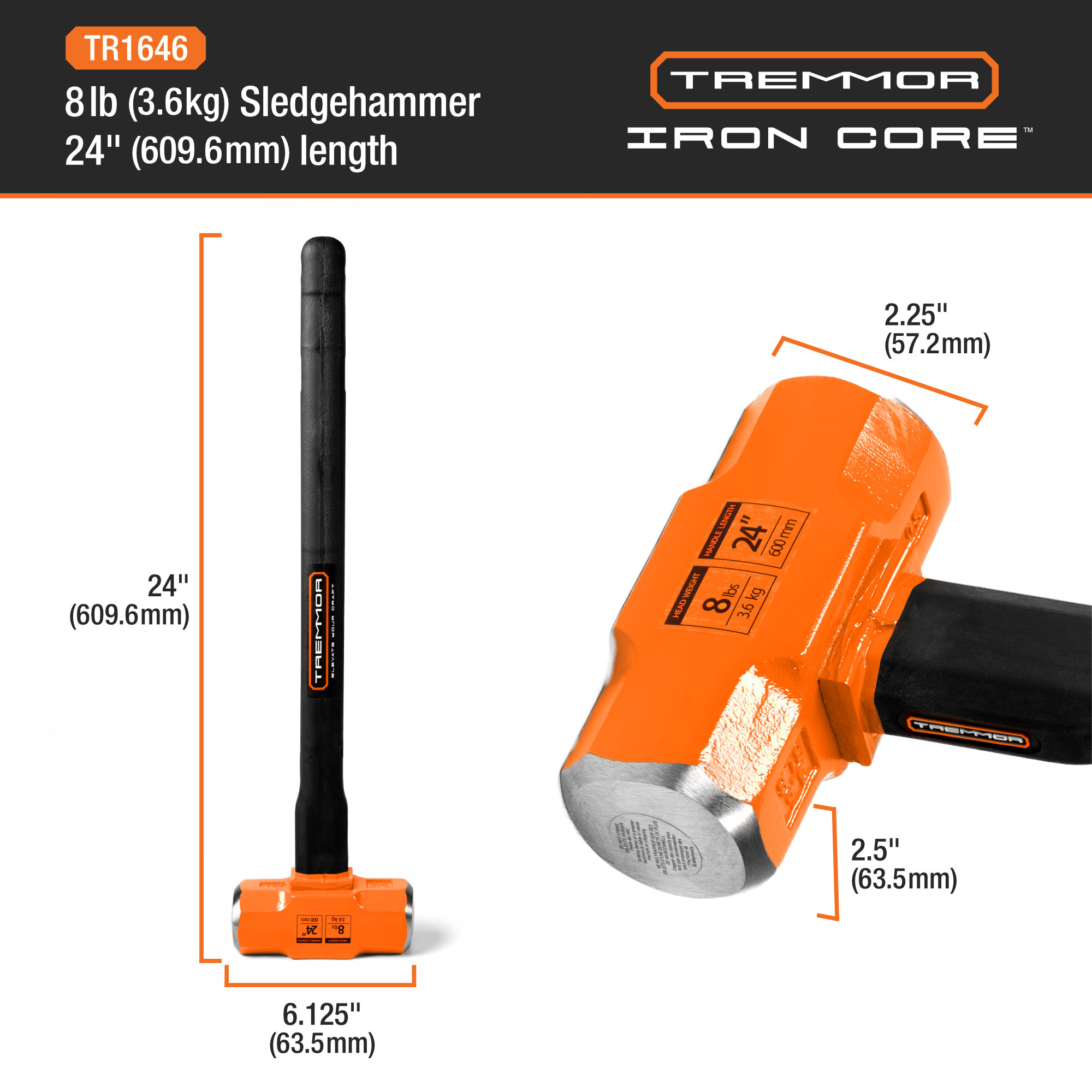 TREMMOR - IRON CORE™ Sledge Hammer 8lb, 24" - Image 2