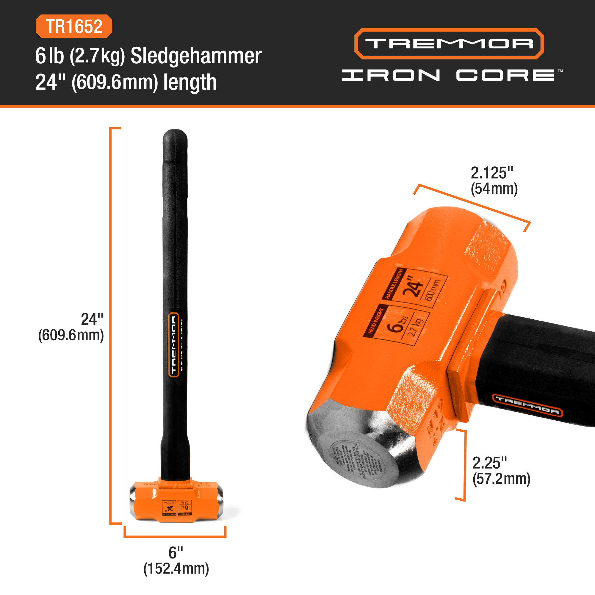 TREMMOR - IRON CORE™ Sledge Hammer 6lb, 24" - Image 2